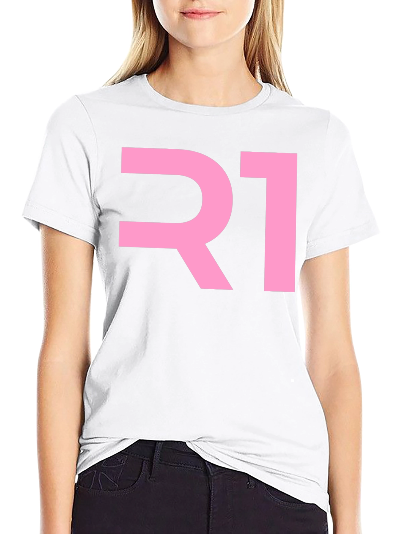 R1 Pink Graphic Tee - Black Cotton Blend T-Shirt