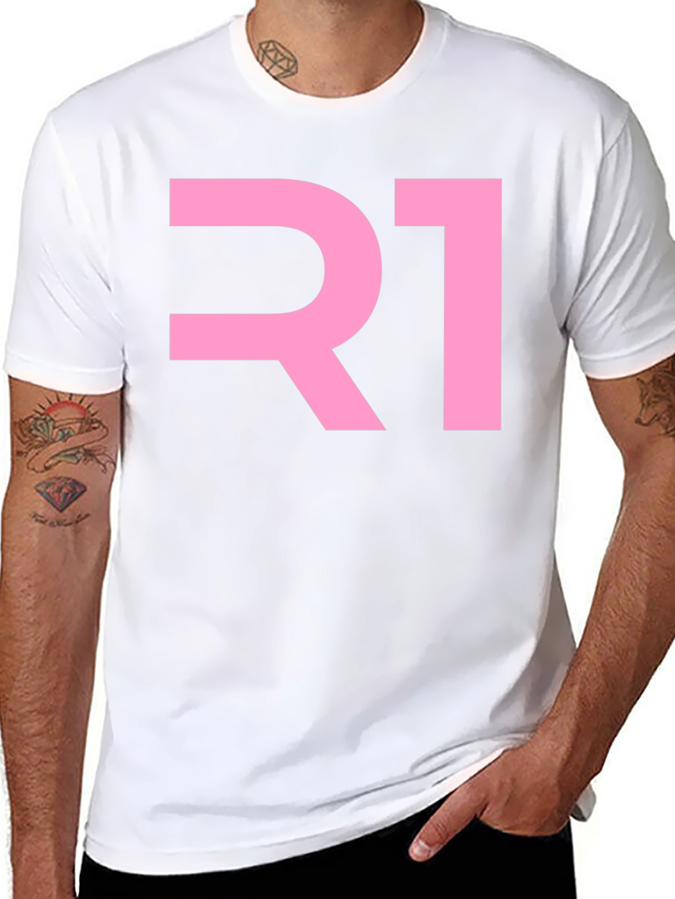 R1 Pink Graphic Tee - Black Cotton Blend T-Shirt