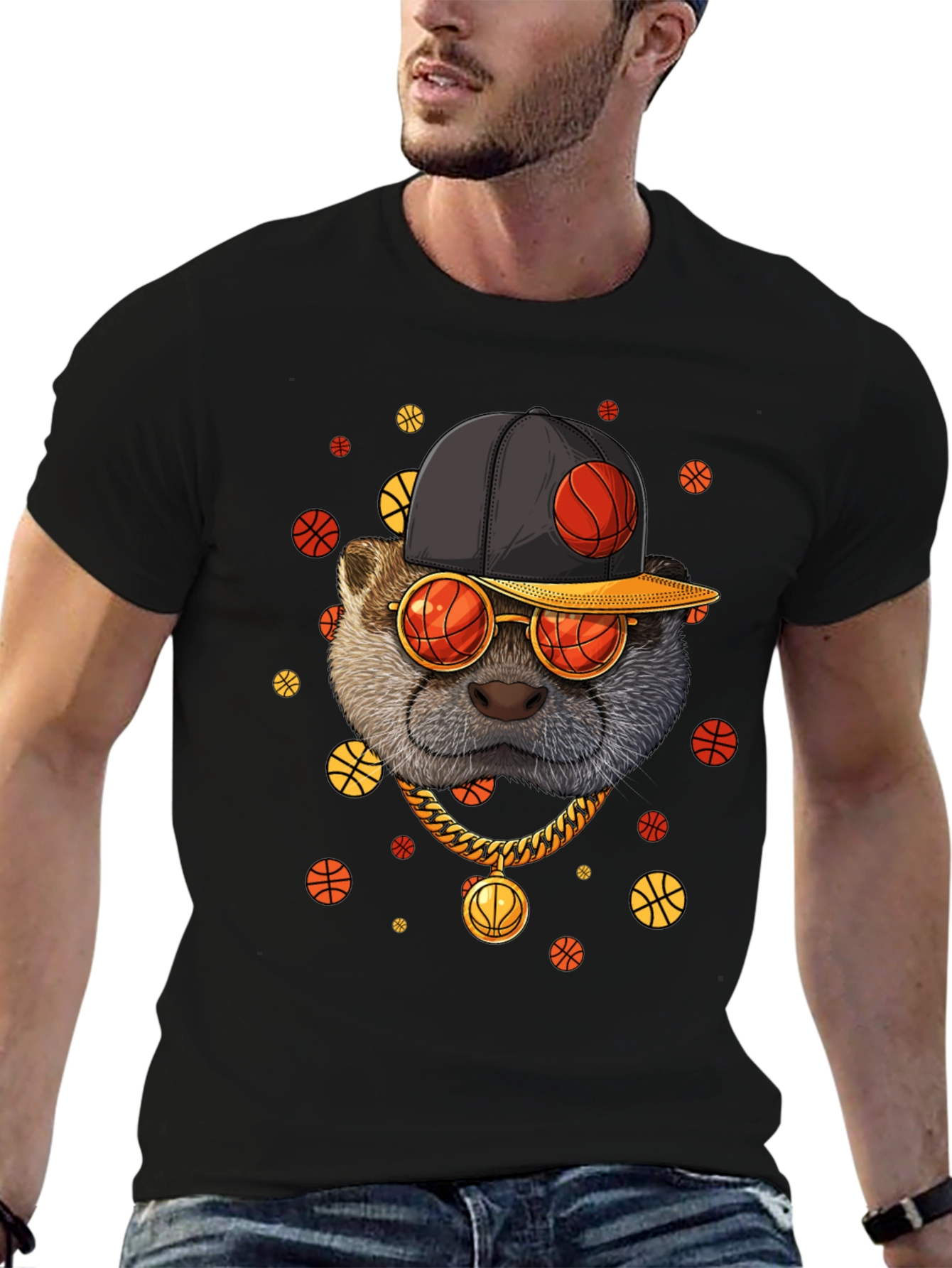 Cool Otter Basketball Graphic T-Shirt