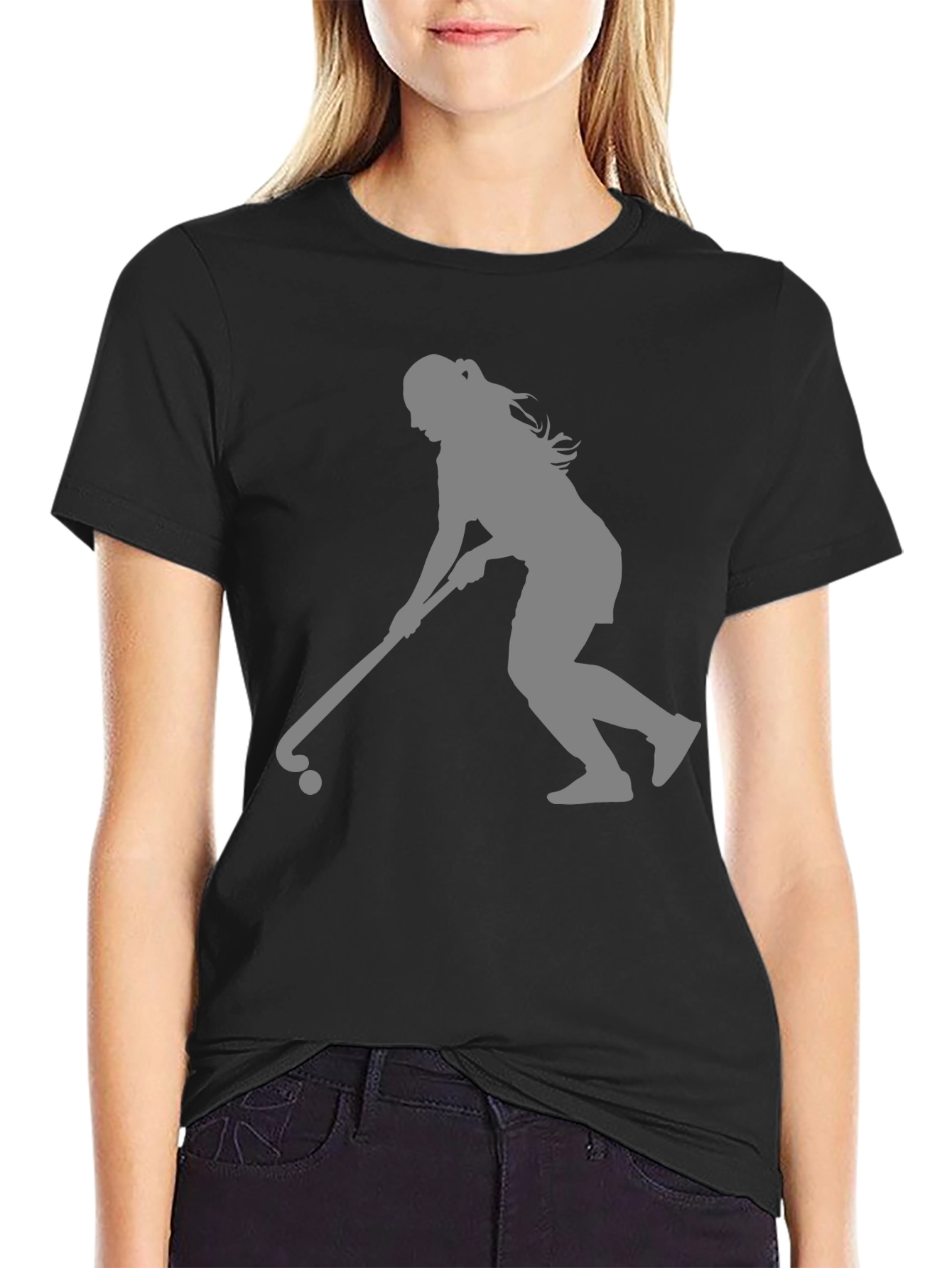 Hockey Player Silhouette Black T-Shirt