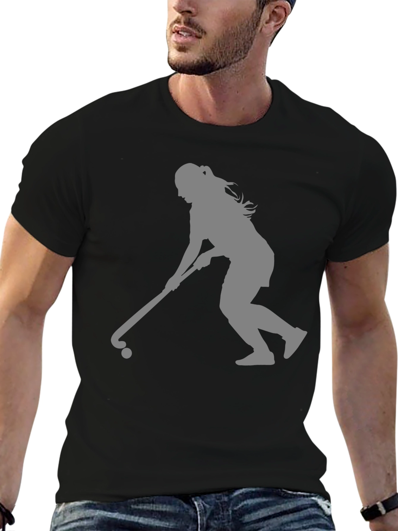 Hockey Player Silhouette Black T-Shirt