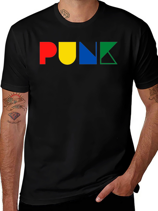 Colorful PUNK Graphic Print Black T-Shirt