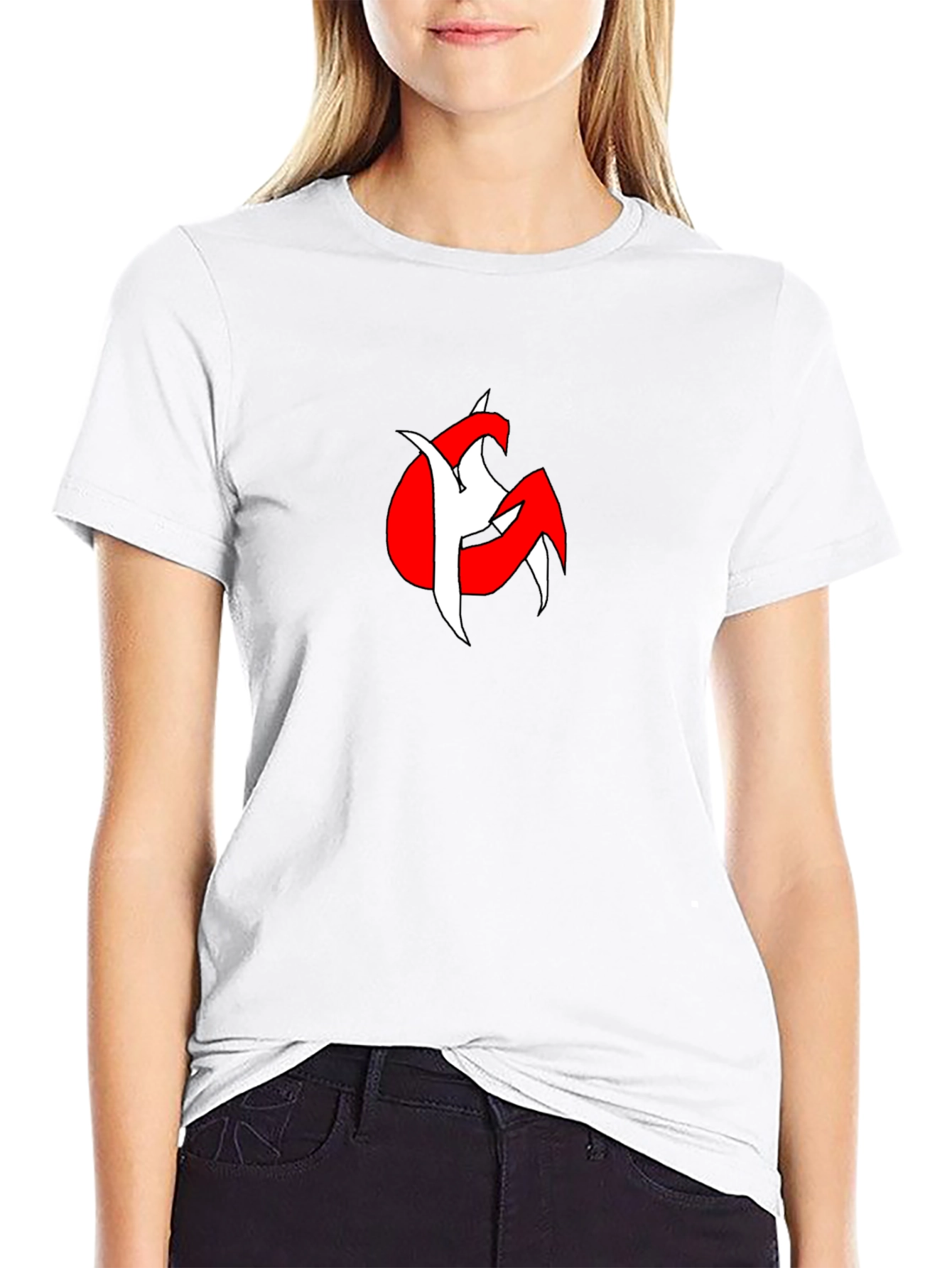 Bold Graphic Tee: Red & White Design on Black