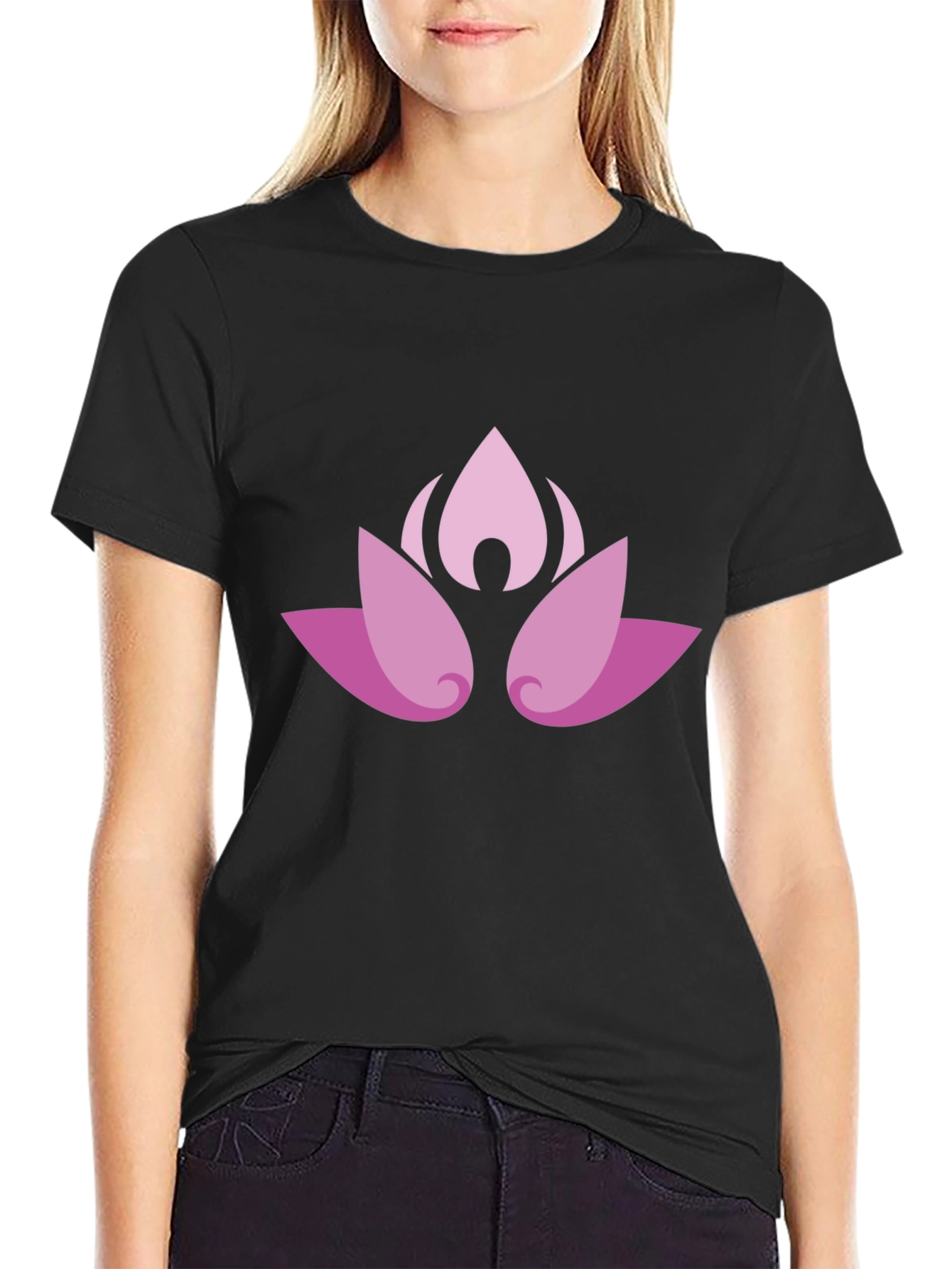 Lotus Blossom Graphic Black T-Shirt