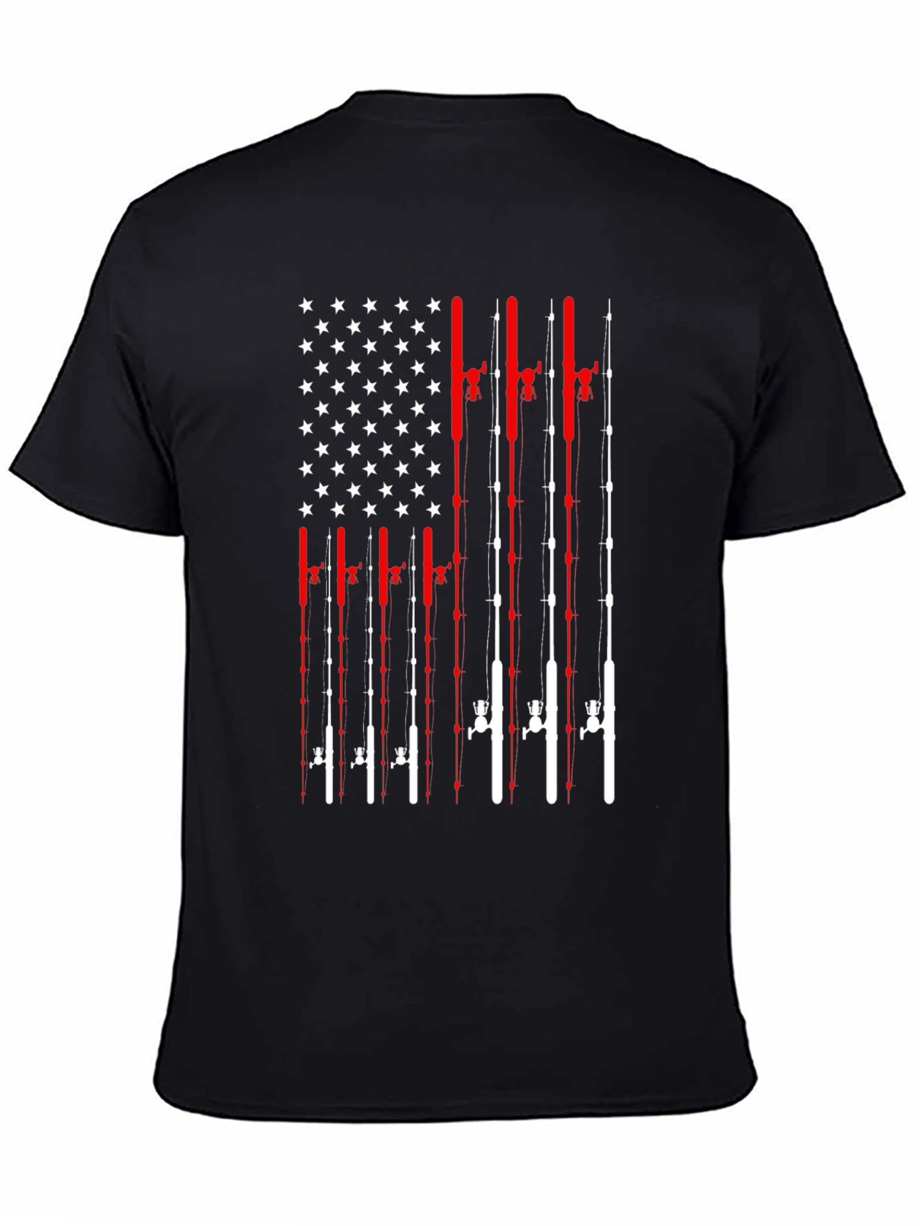 Fishing Rod American Flag Patriotic Graphic T-Shirt