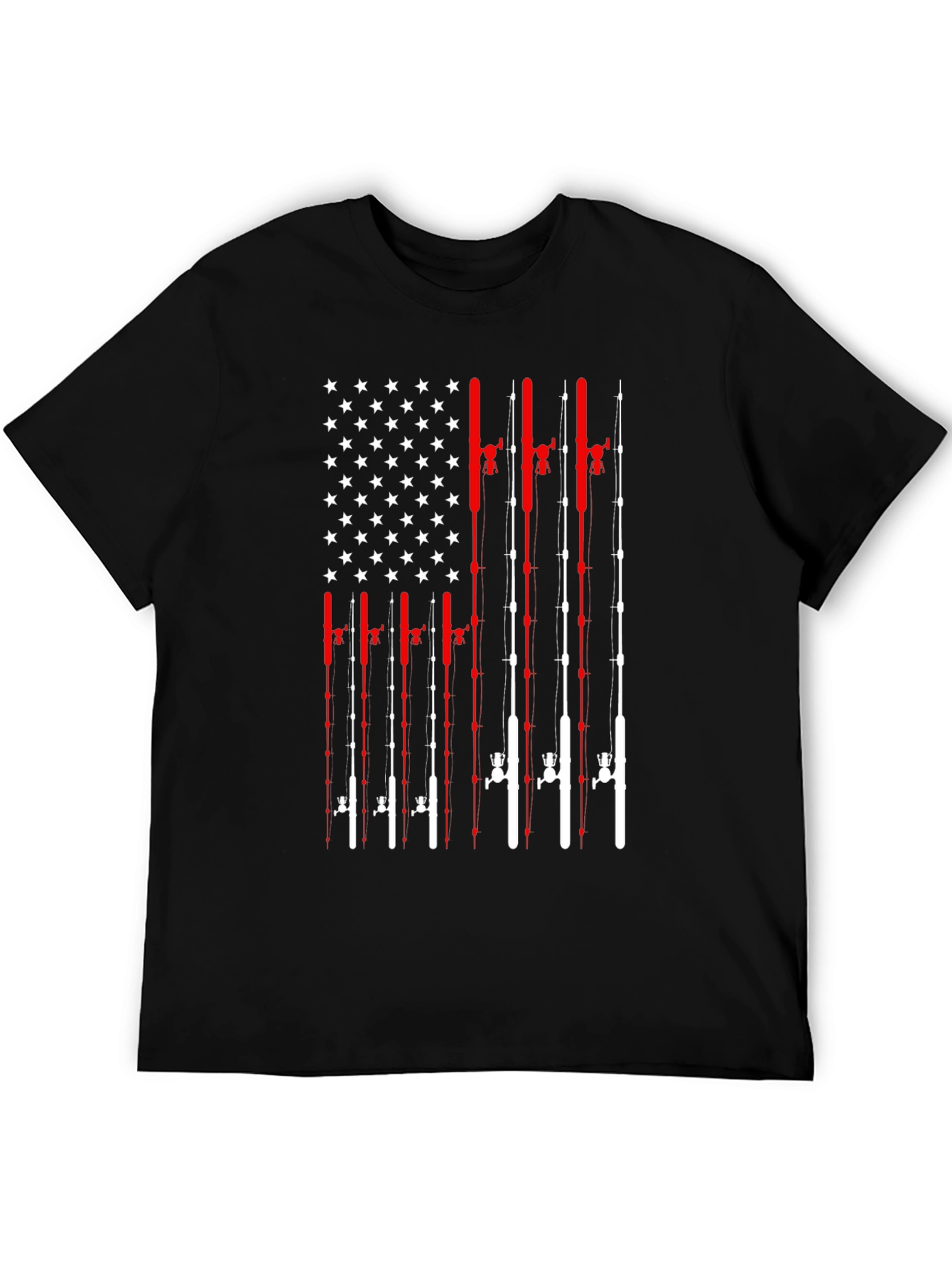 Fishing Rod American Flag Patriotic Graphic T-Shirt