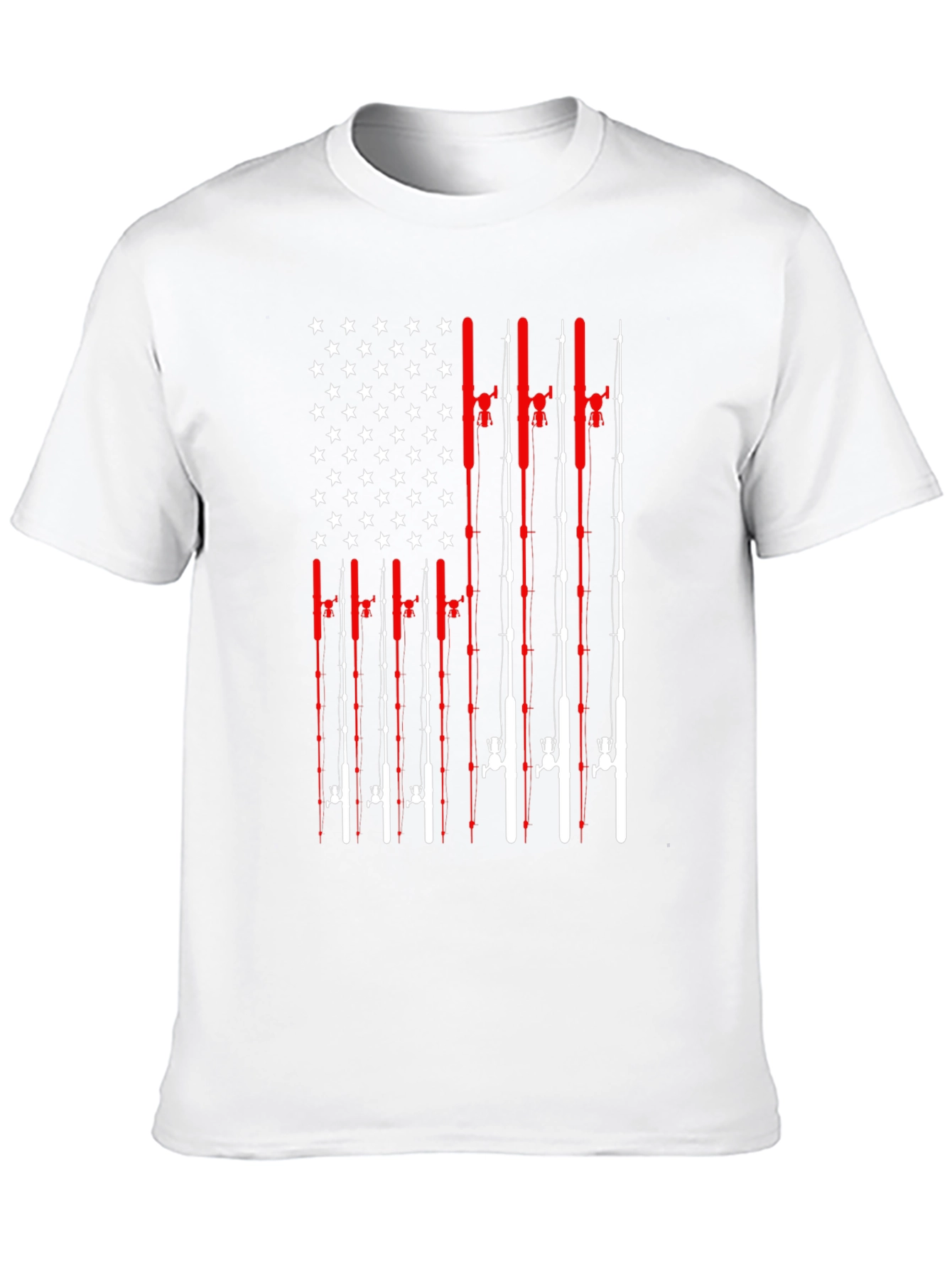 Fishing Rod American Flag Patriotic Graphic T-Shirt