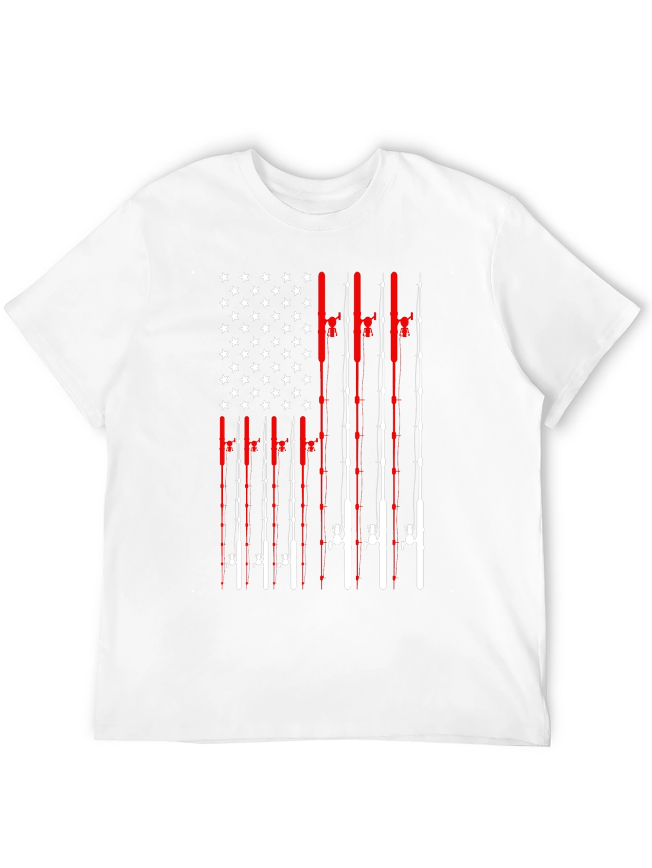Fishing Rod American Flag Patriotic Graphic T-Shirt