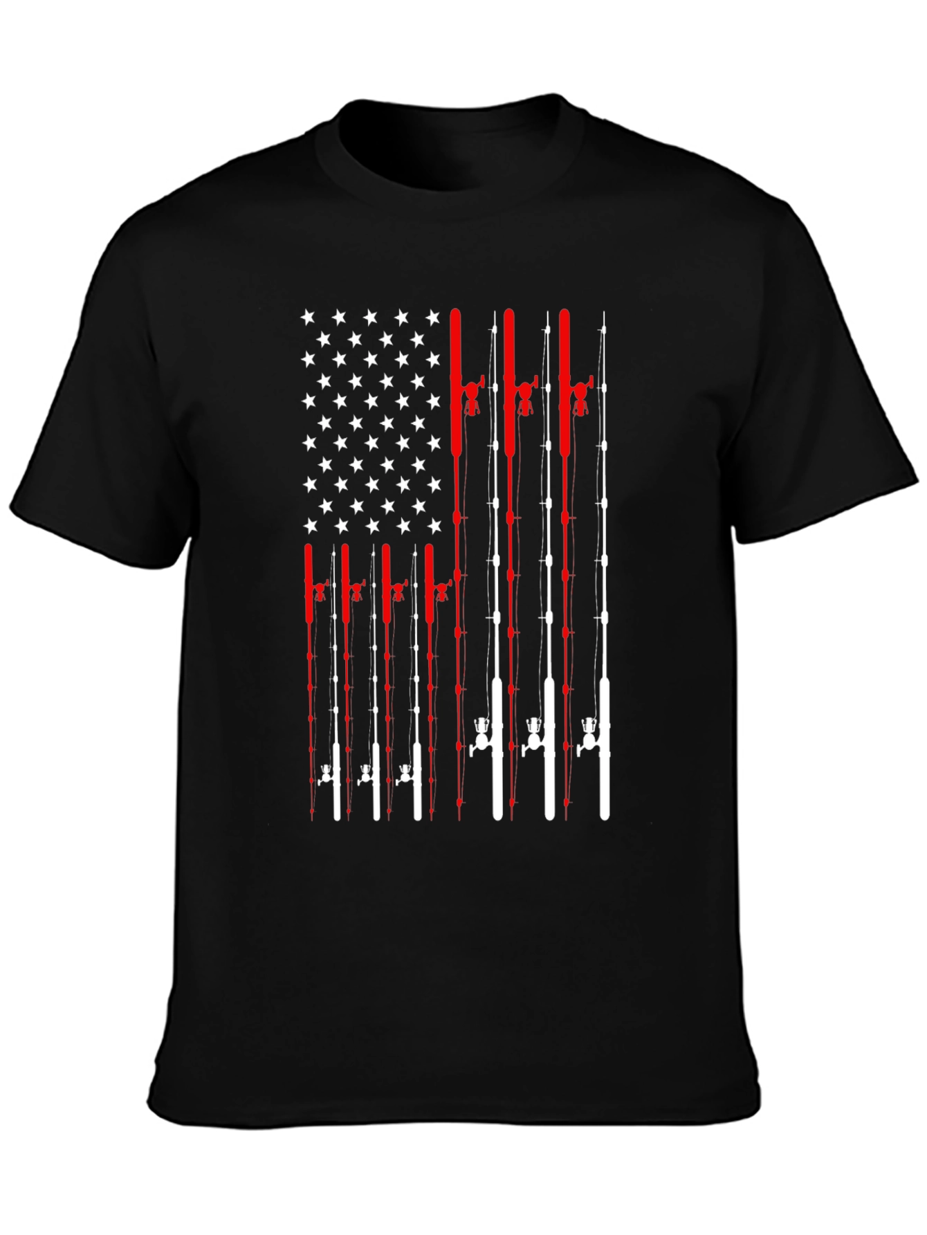 Fishing Rod American Flag Patriotic Graphic T-Shirt