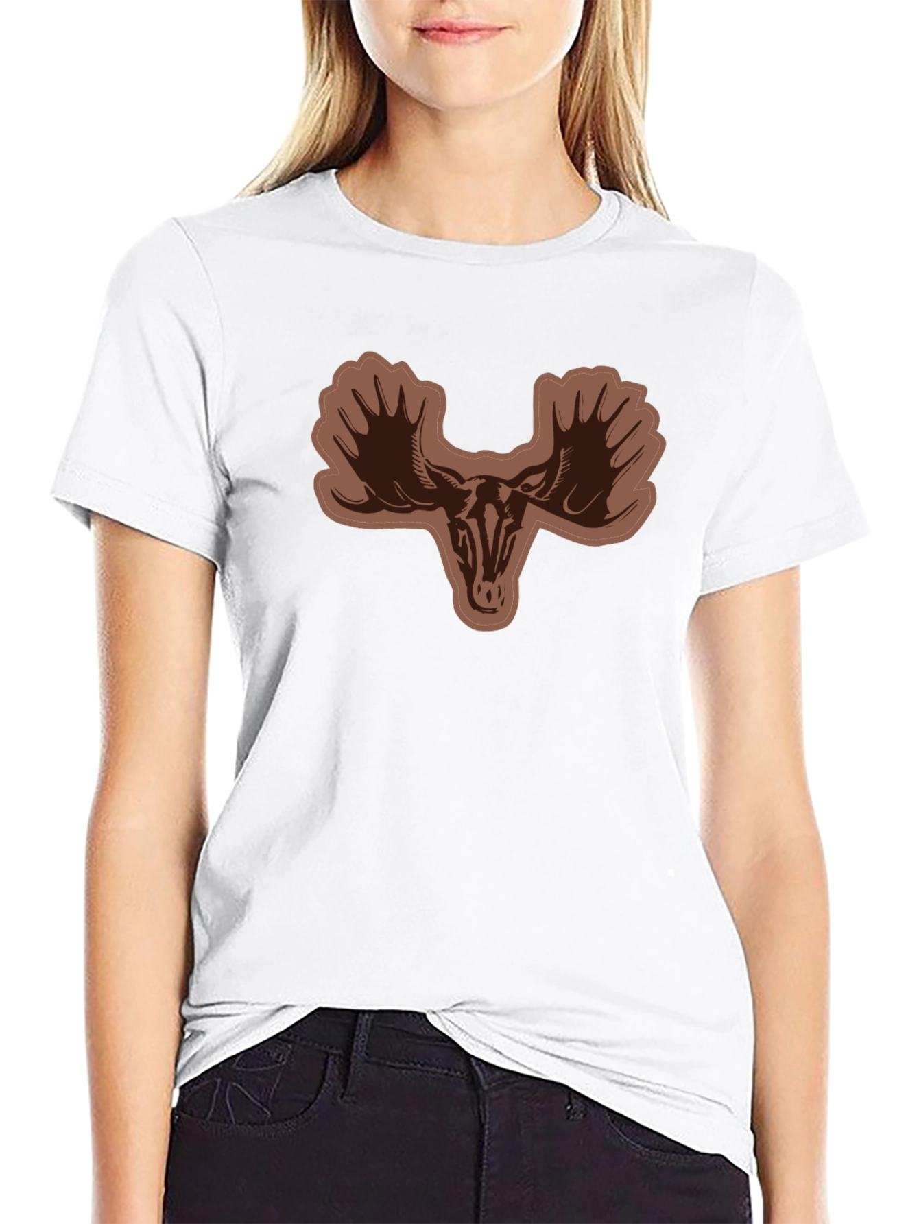 Mens Black T-shirt with Moose Skull Graphic