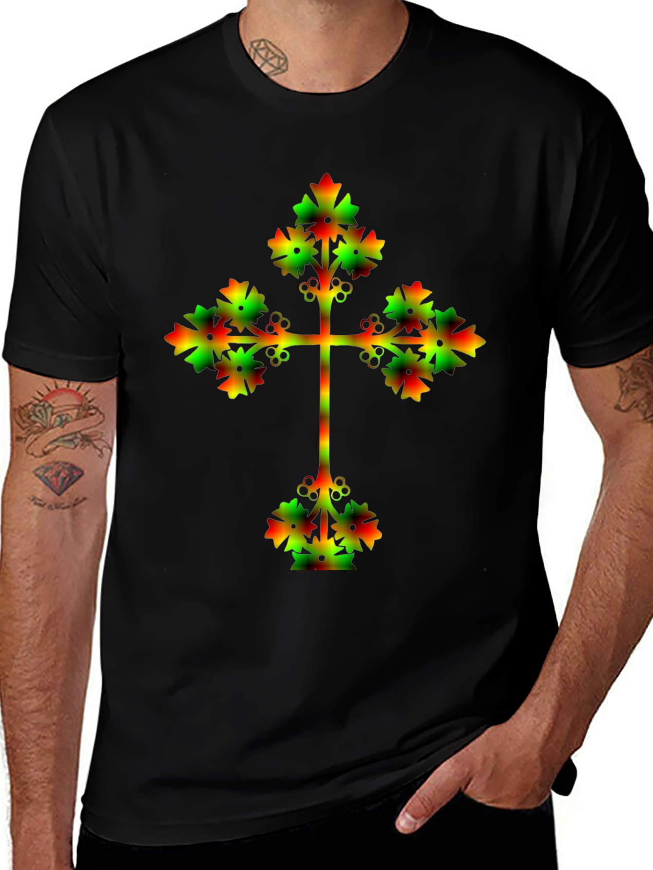 Rasta Cross Graphic Black T-Shirt