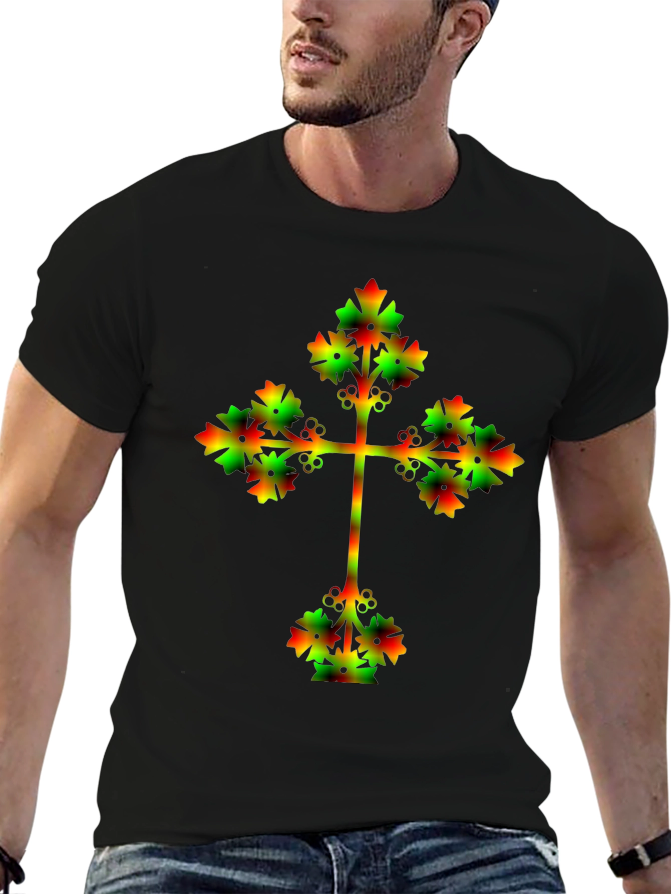 Rasta Cross Graphic Black T-Shirt