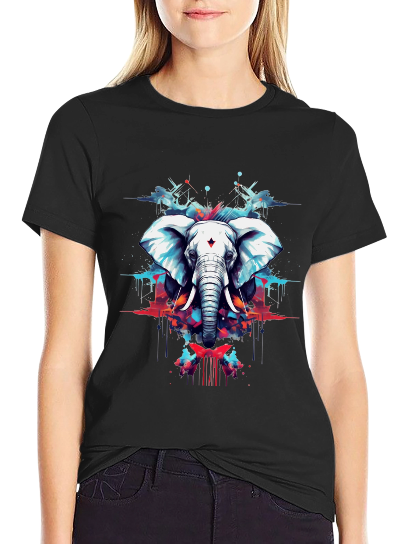 Elephant Art Black T-Shirt - Mens Graphic Tee