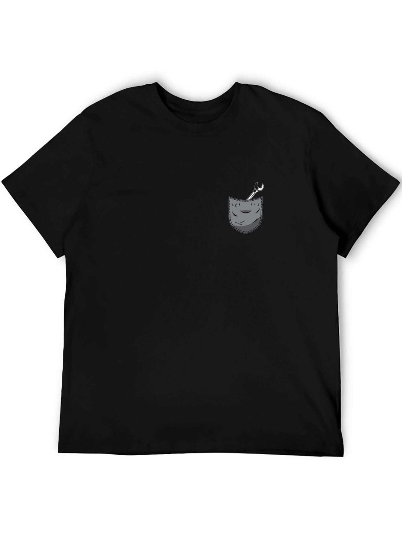 Mens Black T-Shirt with Wrench Pocket Graphic
