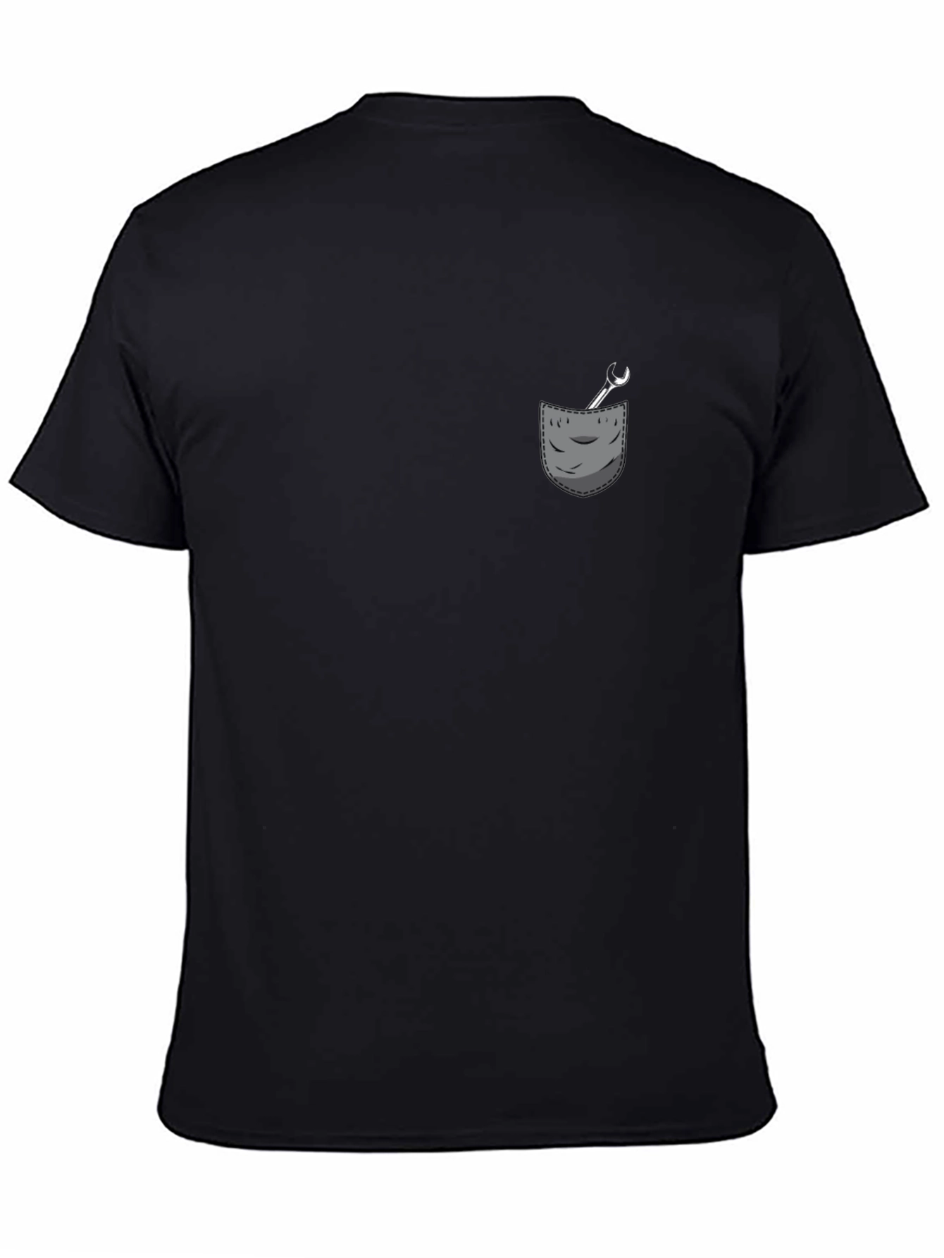 Mens Black T-Shirt with Wrench Pocket Graphic