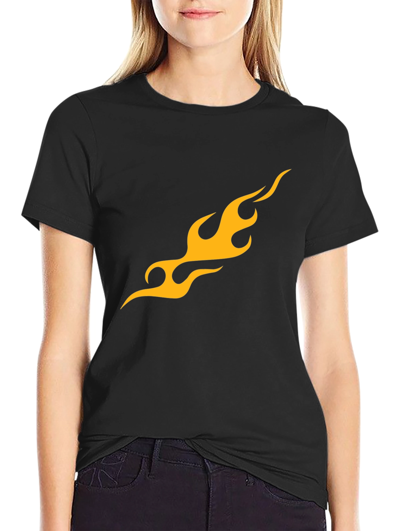 Mens Black T-Shirt with Flame Graphic