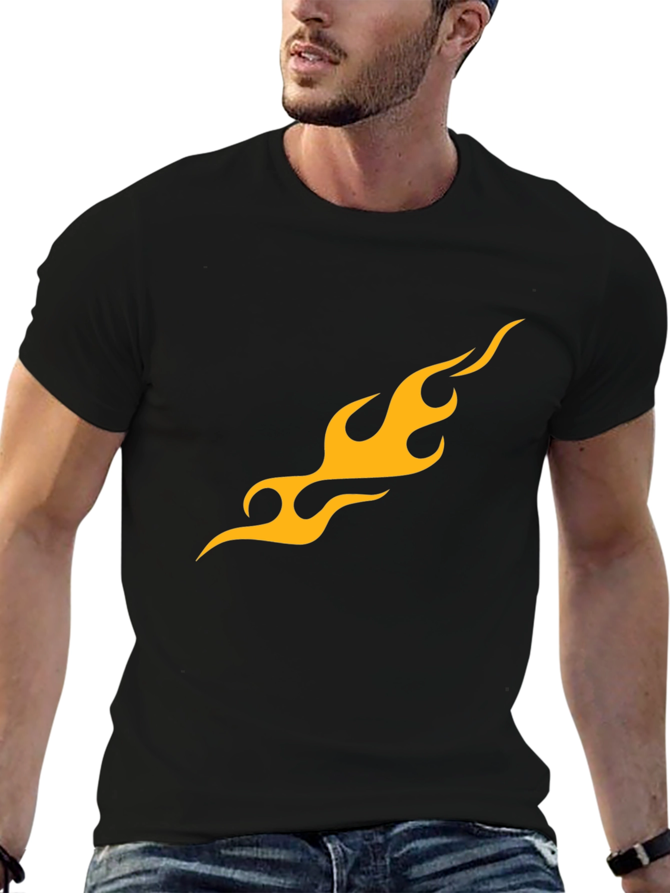 Mens Black T-Shirt with Flame Graphic