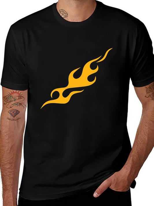 Mens Black T-Shirt with Flame Graphic