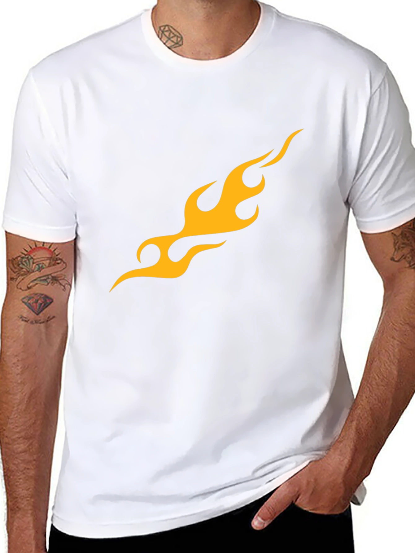 Mens Black T-Shirt with Flame Graphic