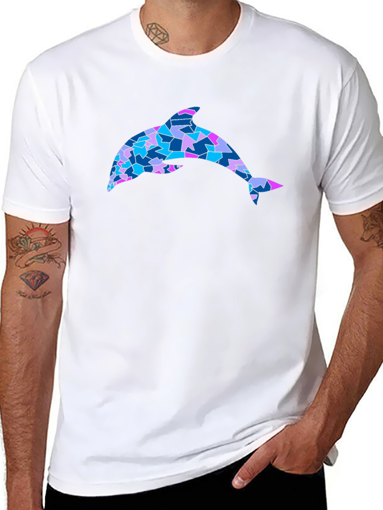 Mosaic Dolphin Graphic Tee - Black Cotton Blend