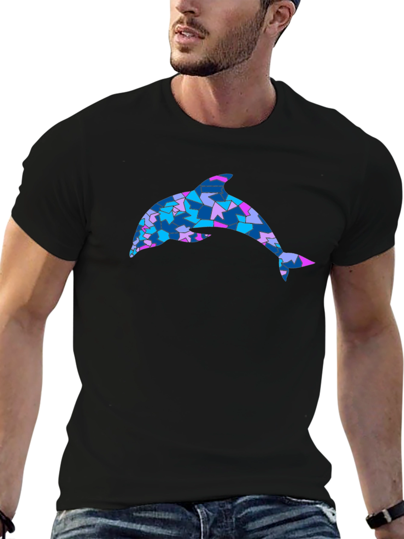 Mosaic Dolphin Graphic Tee - Black Cotton Blend
