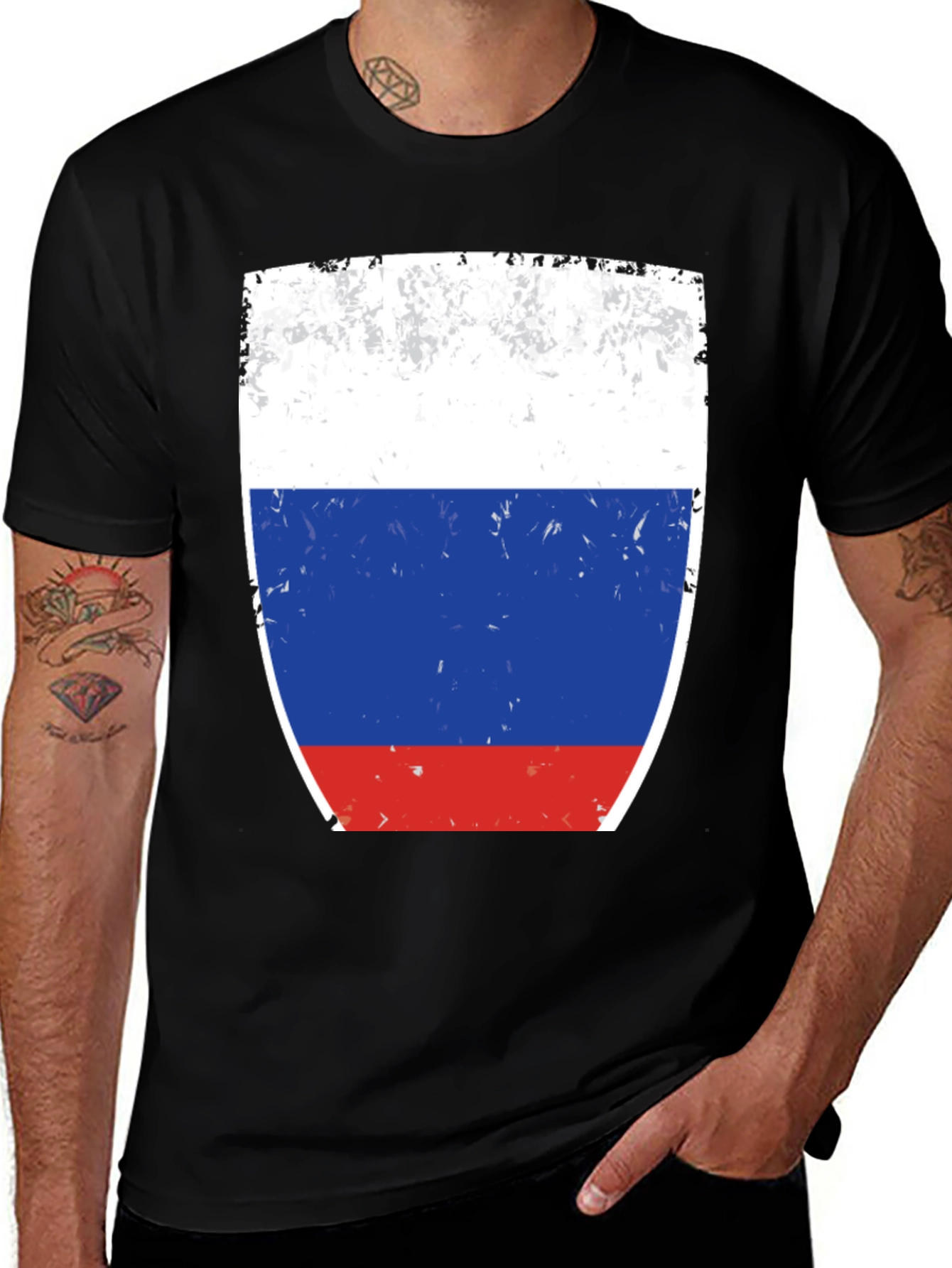 Russia Flag Graphic Tee - Distressed Style