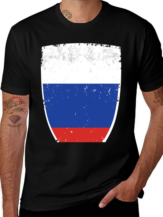 Russia Flag Graphic Tee - Distressed Style