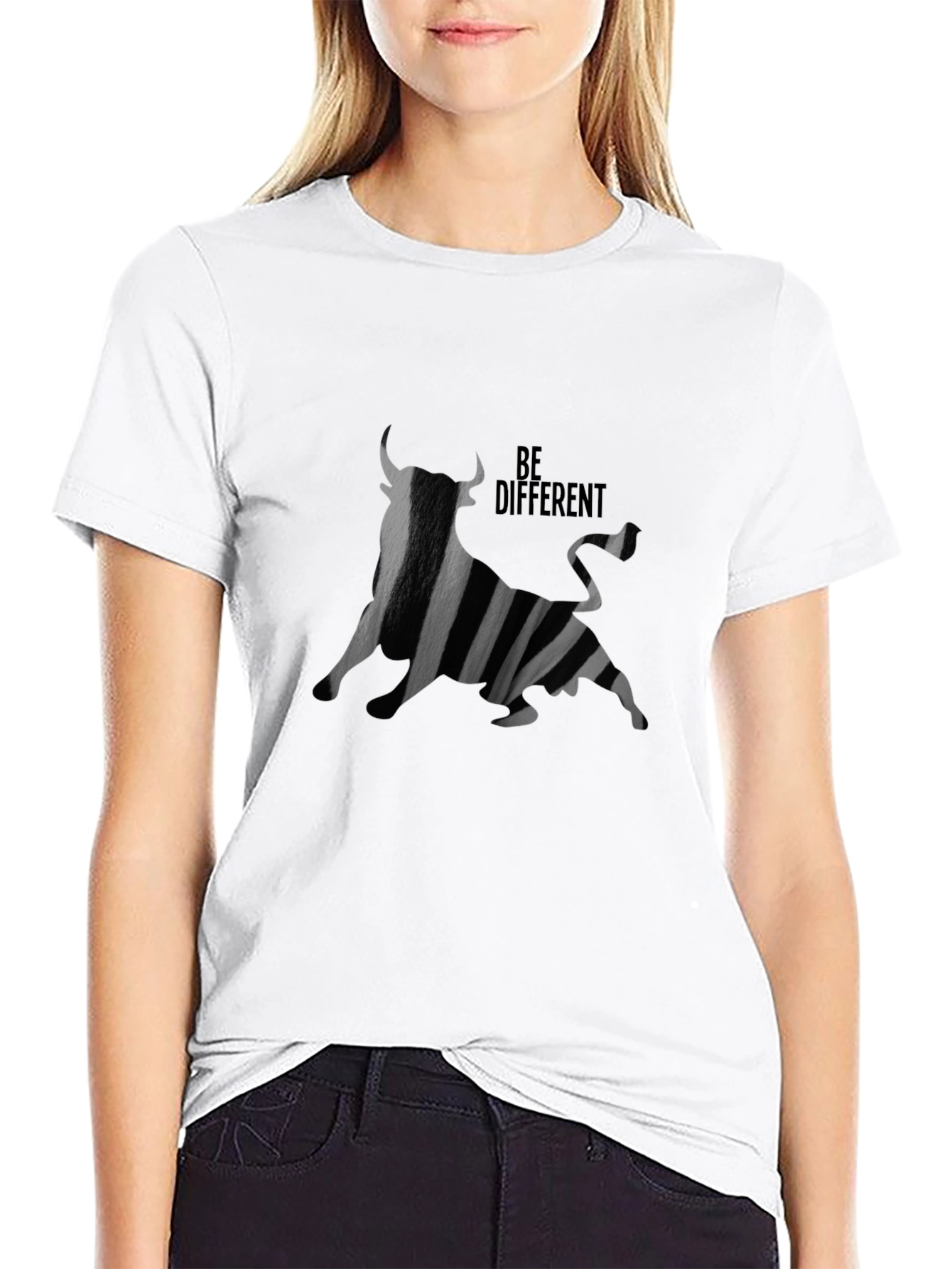 Be Different Bull Graphic Black T-Shirt