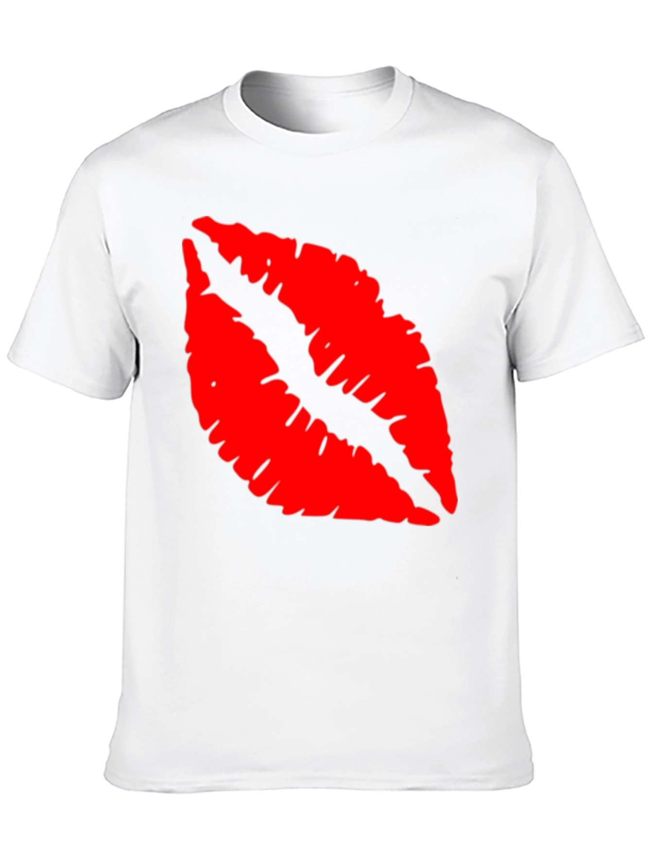 Red Lips Print Black T-Shirt