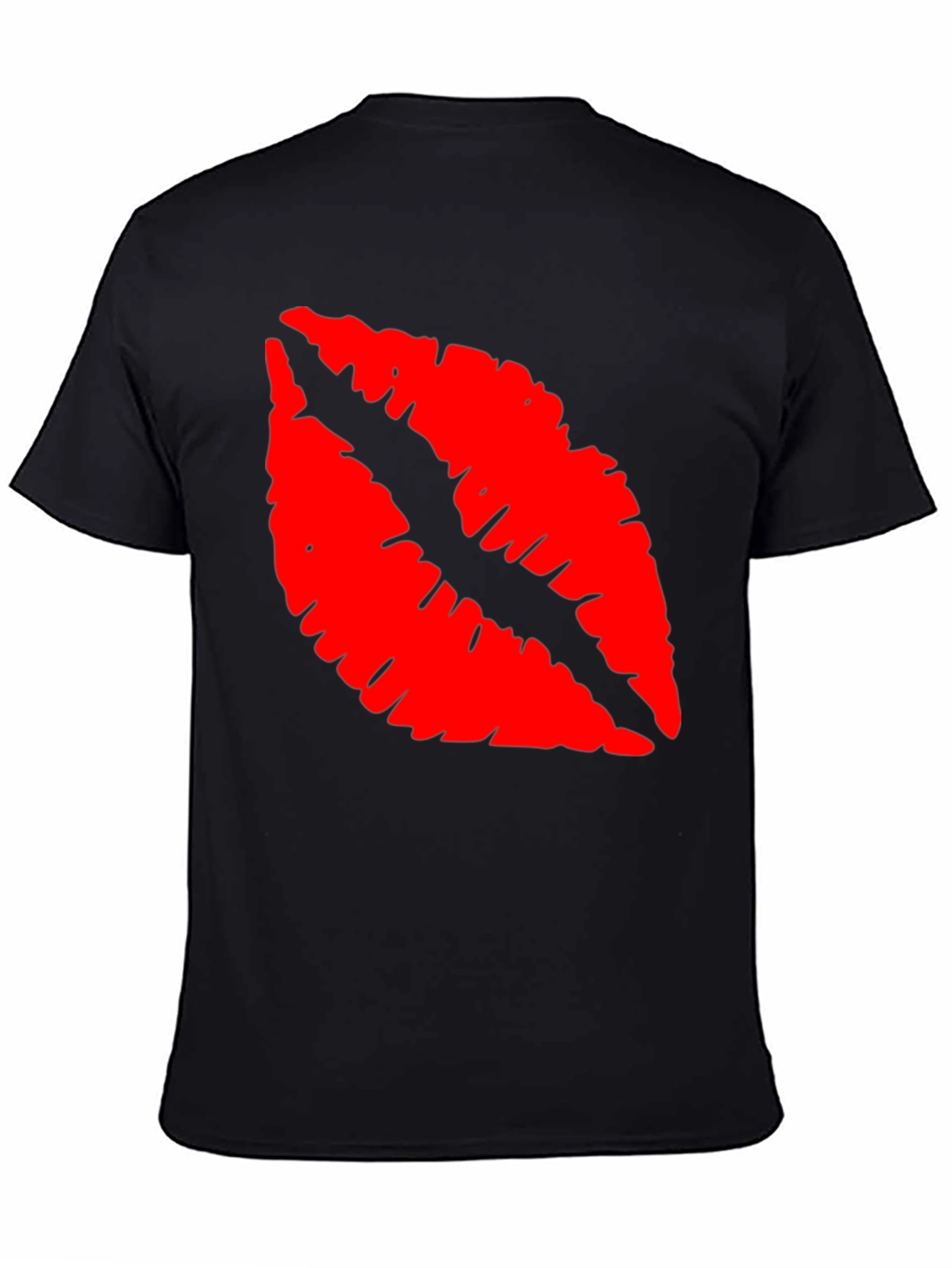Red Lips Print Black T-Shirt