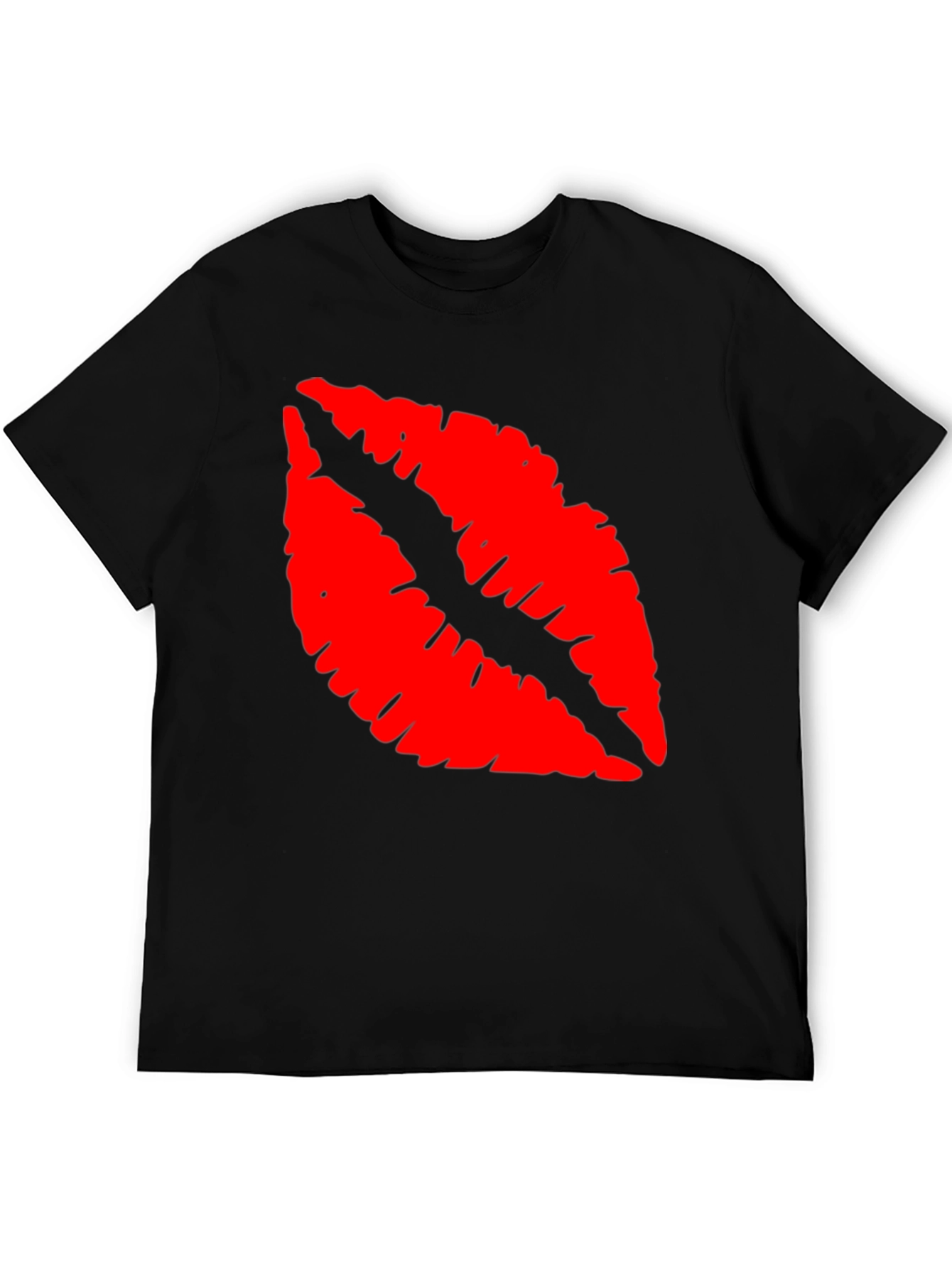 Red Lips Print Black T-Shirt