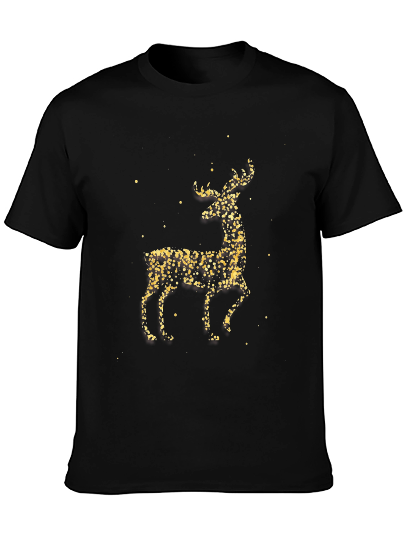 Festive Gold Deer Graphic Tee - Black