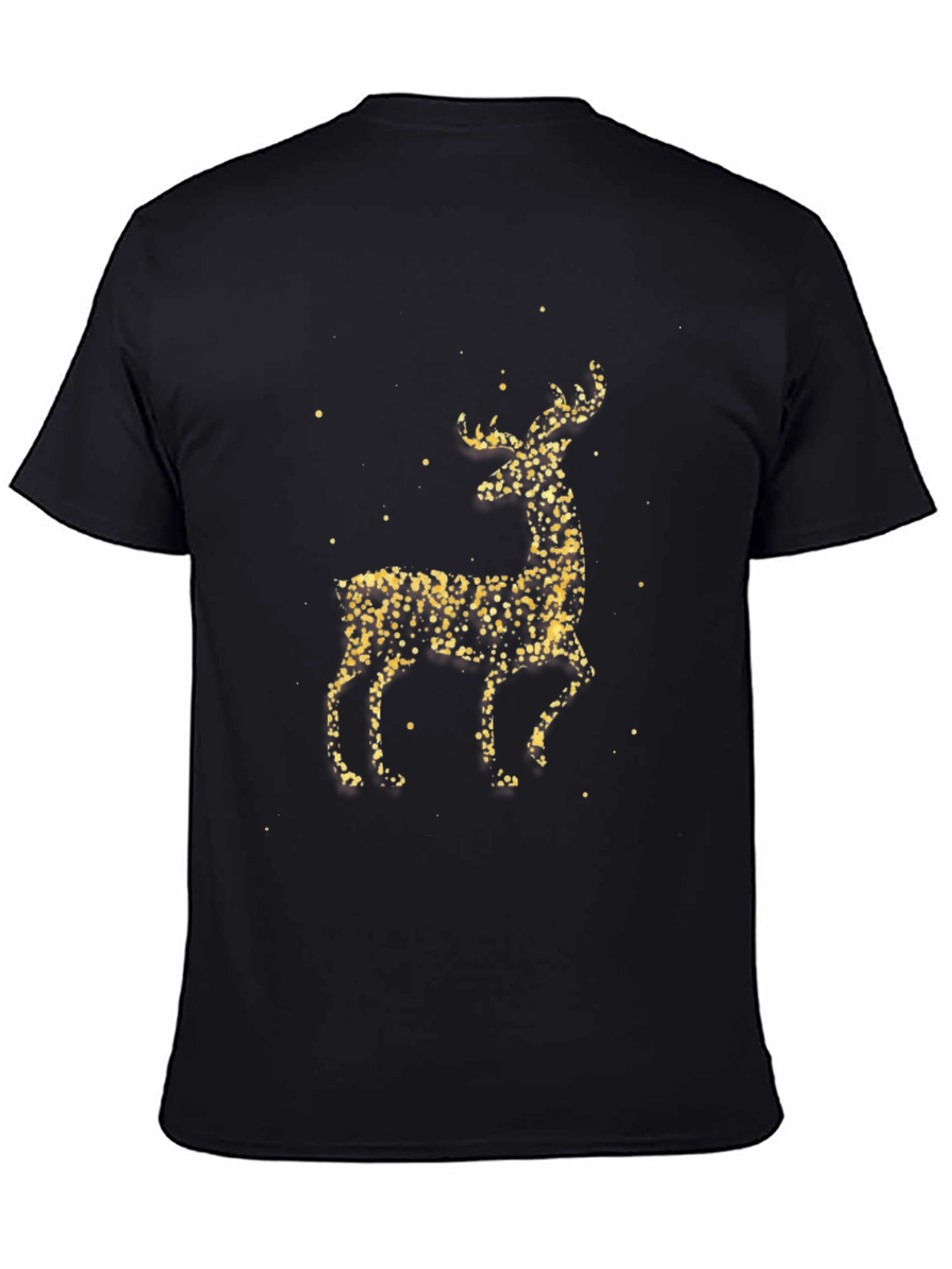 Festive Gold Deer Graphic Tee - Black