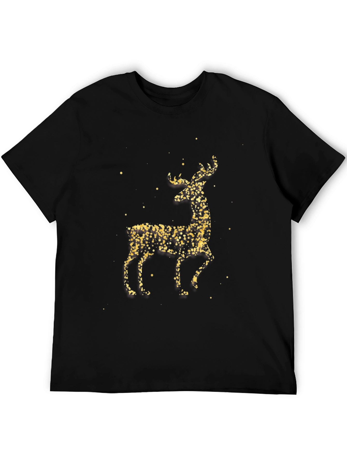 Festive Gold Deer Graphic Tee - Black