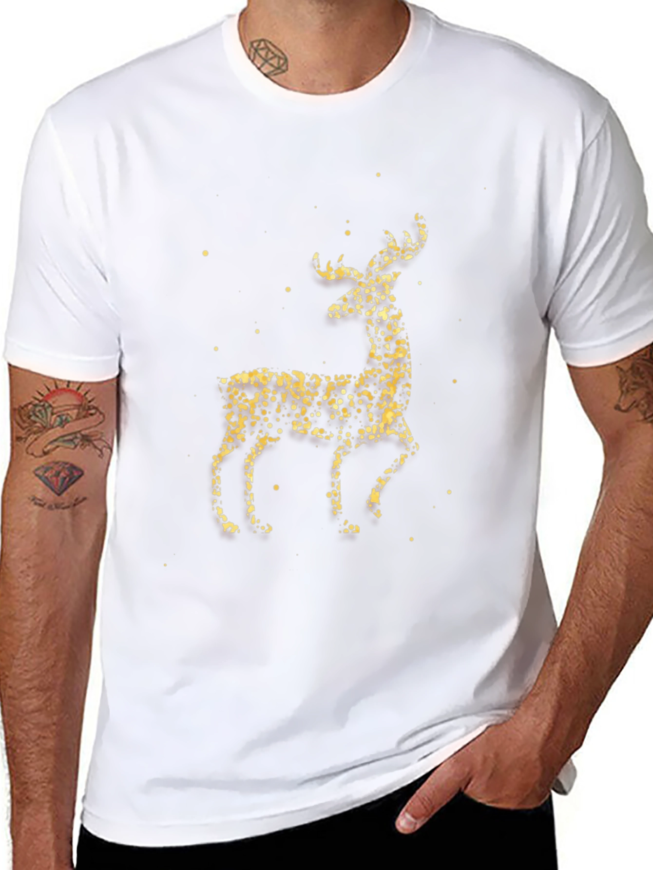 Festive Gold Deer Graphic Tee - Black