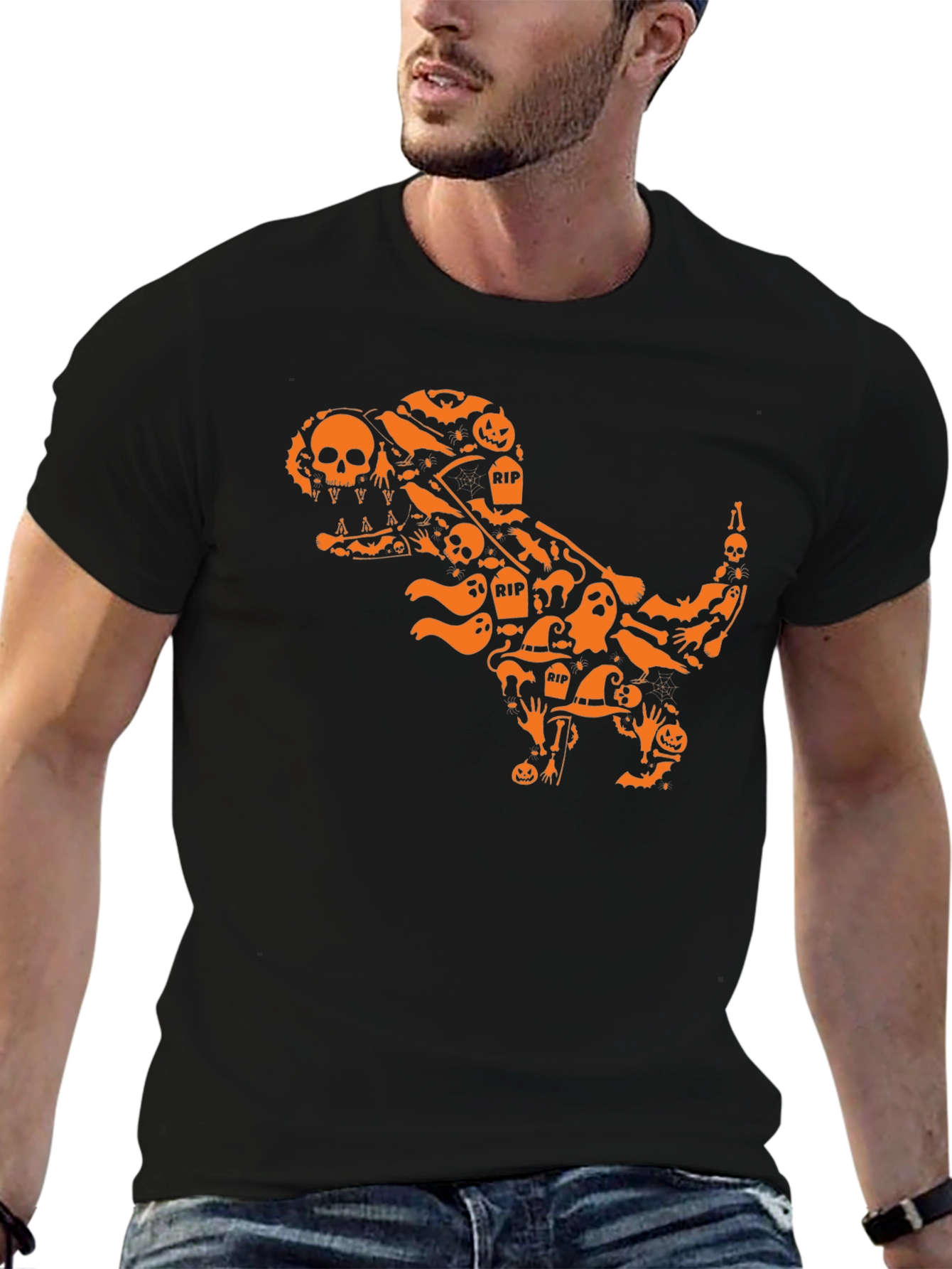 Halloween T-Rex Graphic Tee - Spooky Dinosaur Shirt