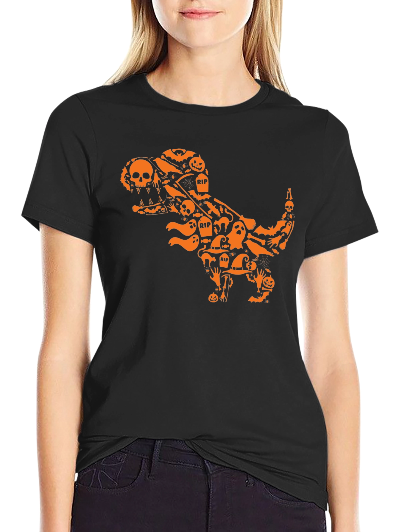 Halloween T-Rex Graphic Tee - Spooky Dinosaur Shirt