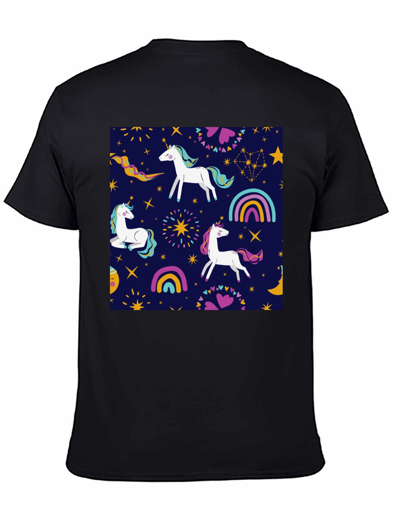 Unicorn Pattern Black T-Shirt