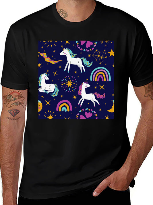 Unicorn Pattern Black T-Shirt