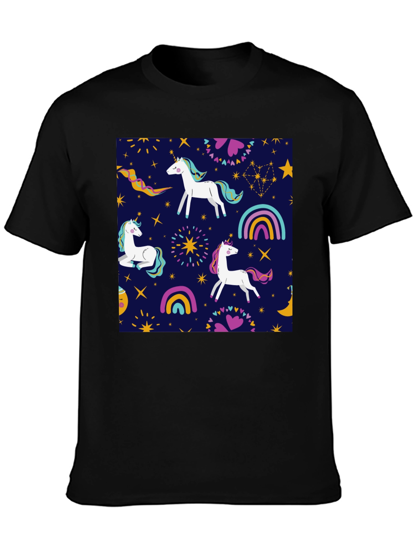 Unicorn Pattern Black T-Shirt