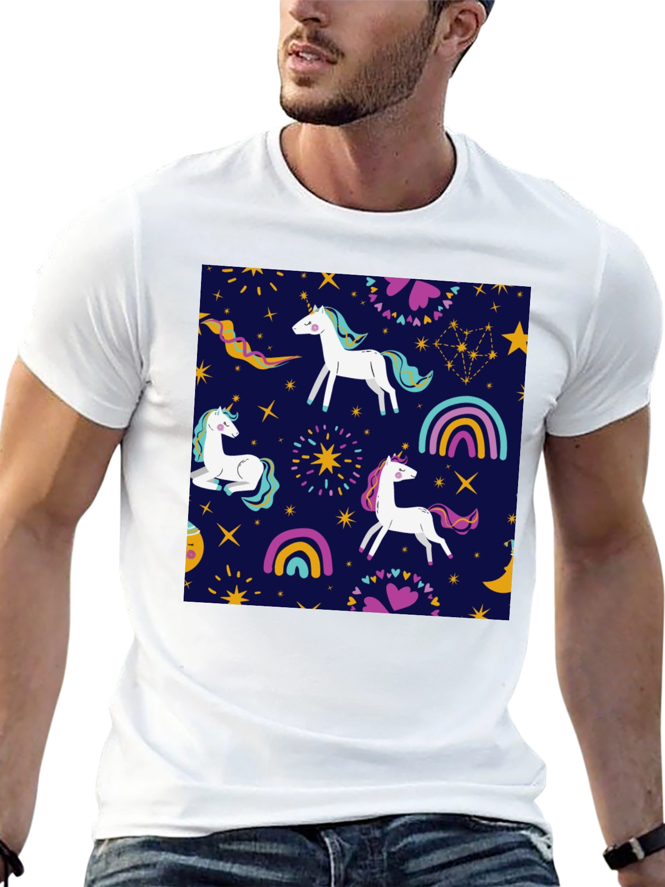 Unicorn Pattern Black T-Shirt