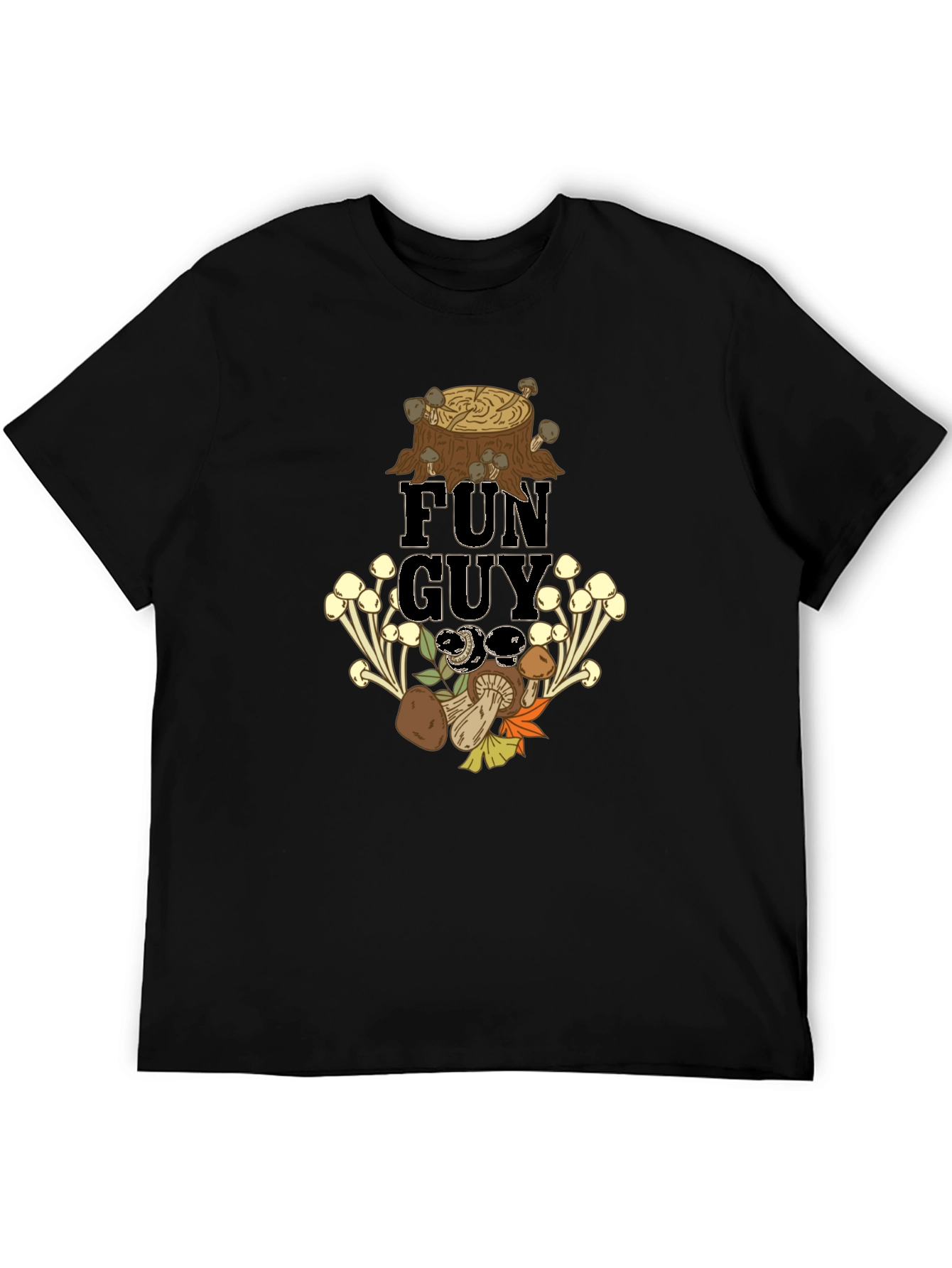 Fun Guy Mushroom Graphic Tee - Black Cotton T-Shirt
