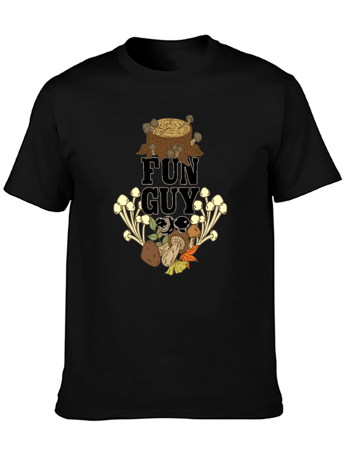 Fun Guy Mushroom Graphic Tee - Black Cotton T-Shirt