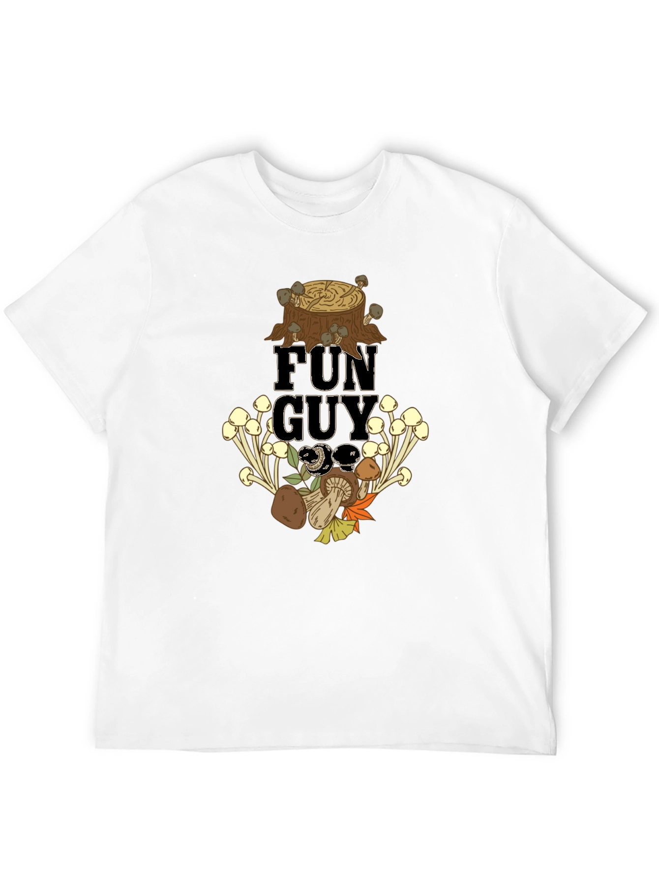 Fun Guy Mushroom Graphic Tee - Black Cotton T-Shirt