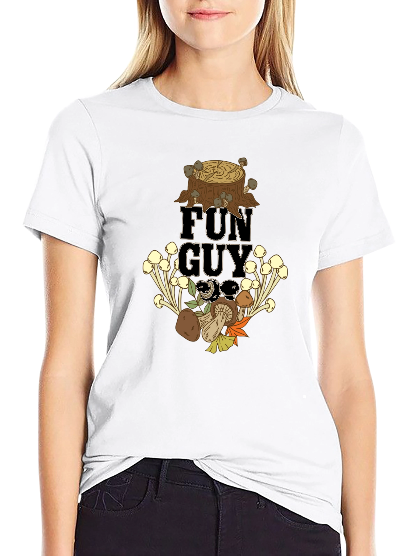 Fun Guy Mushroom Graphic Tee - Black Cotton T-Shirt
