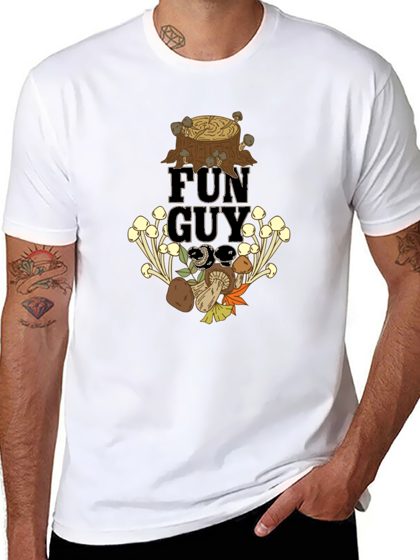 Fun Guy Mushroom Graphic Tee - Black Cotton T-Shirt