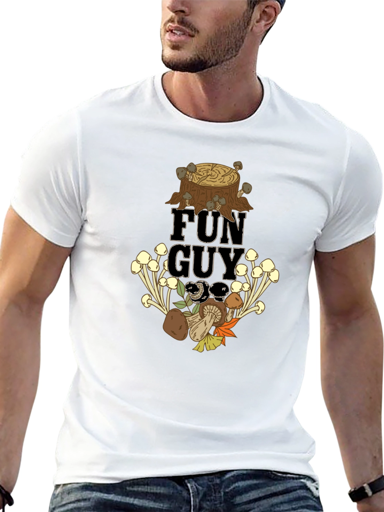 Fun Guy Mushroom Graphic Tee - Black Cotton T-Shirt