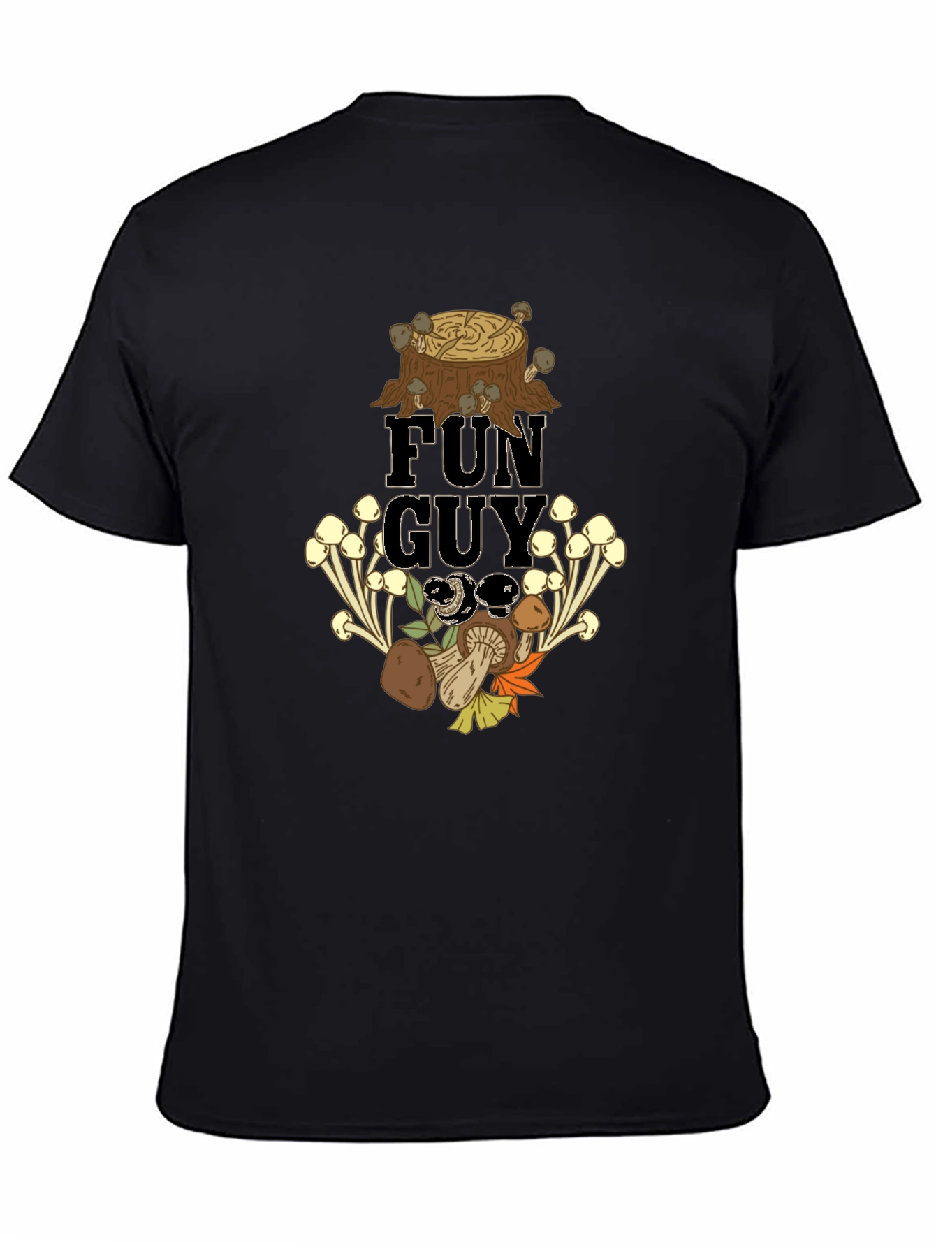 Fun Guy Mushroom Graphic Tee - Black Cotton T-Shirt