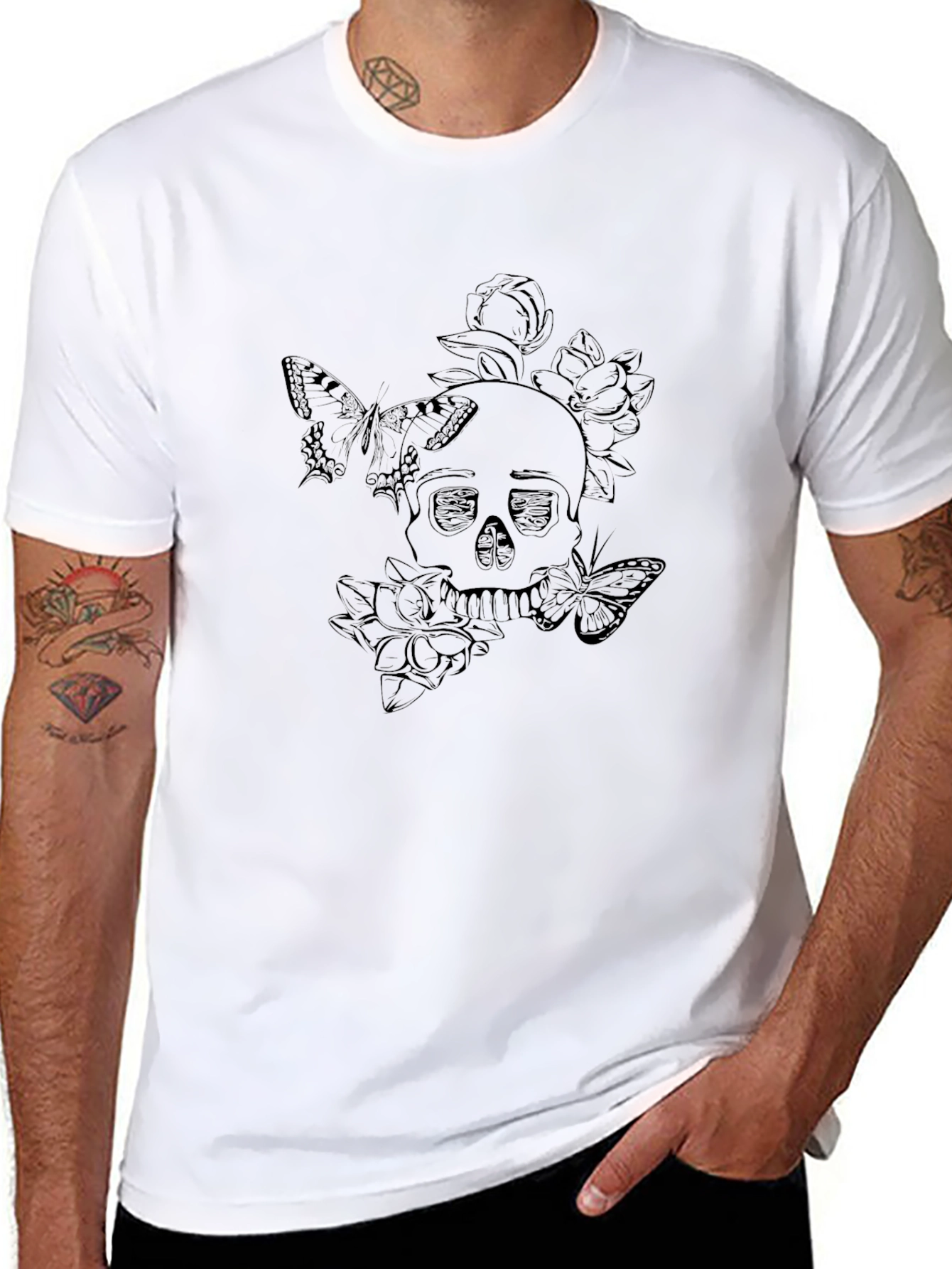 Skull & Butterfly Graphic Tee - Dark Aesthetic