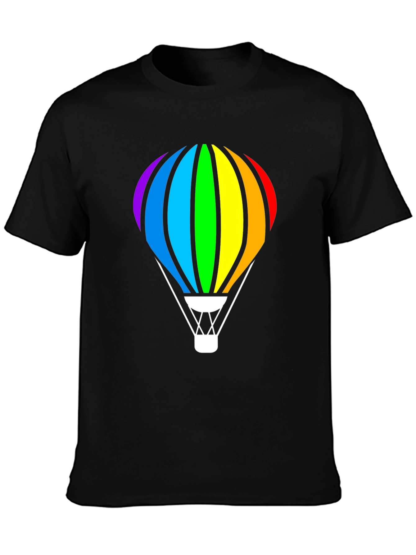 Rainbow Hot Air Balloon Black T-Shirt